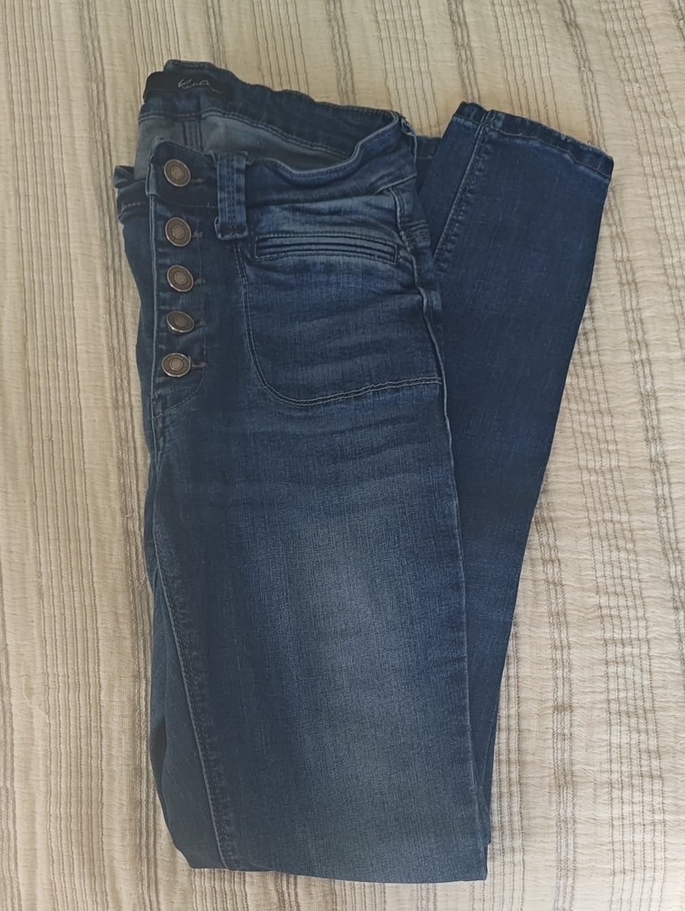 KanCan Dark Blue High-Rise Button-Front Skinny Jeans